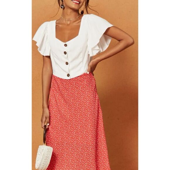 CHARLIE HOLIDAY NWT White Flutter Sleeve Open Back Bayview Top L - Picture 4 of 16